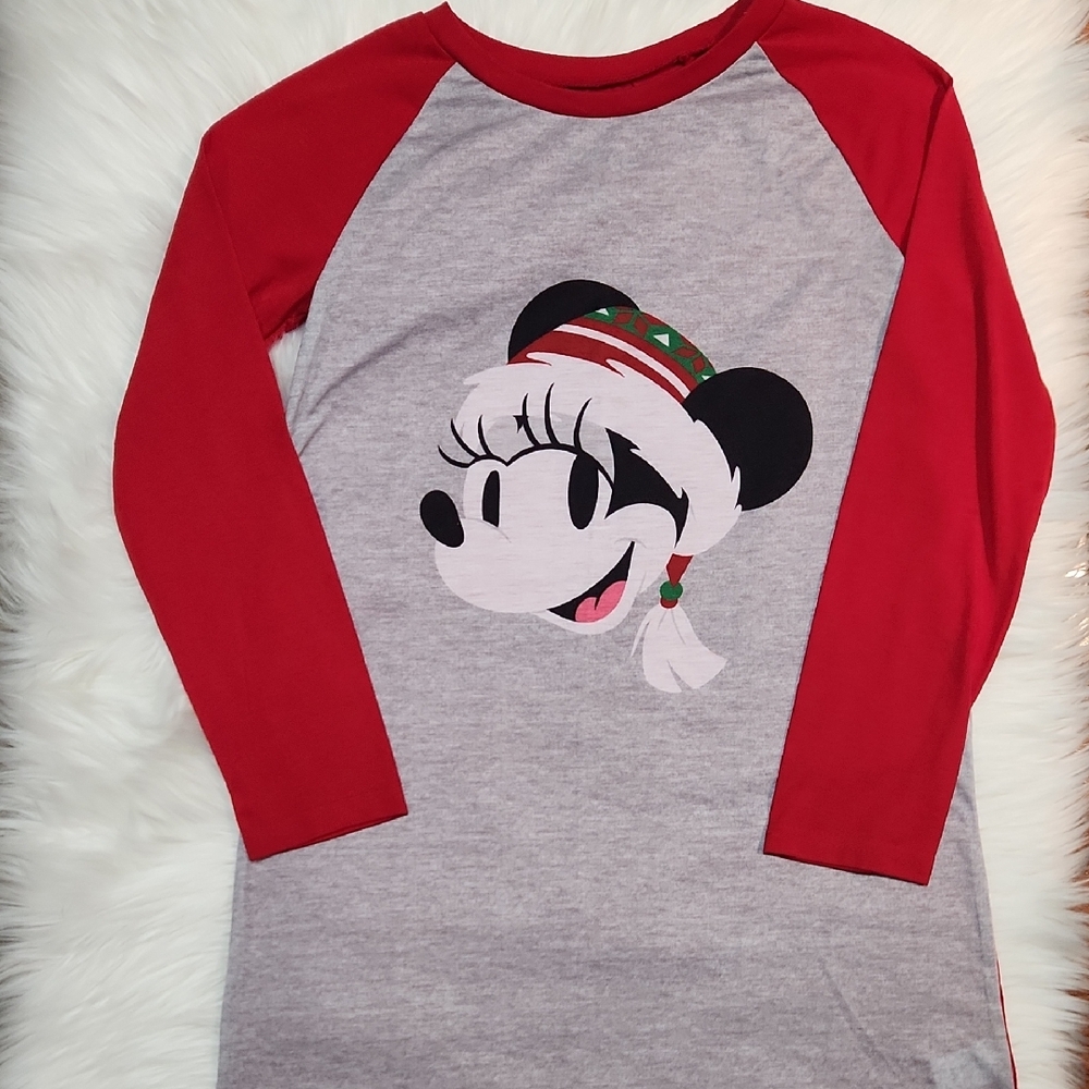 Disney Kids Red & Gray Minnie Mouse Long Sleeve Nightgown/pajamas  Girls Size:10
